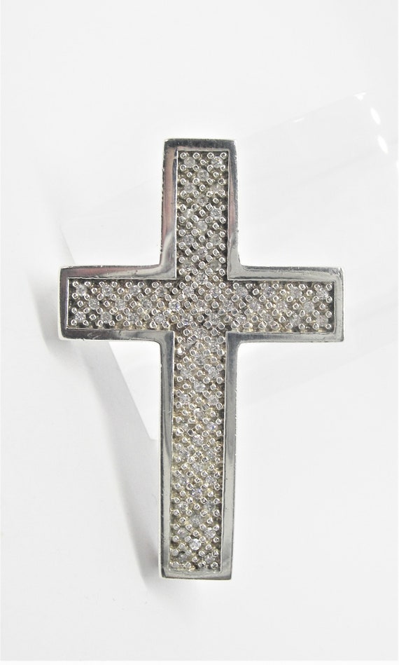 Large Sterling SILVER CROSS ZIRCON Sparkling Ston… - image 3