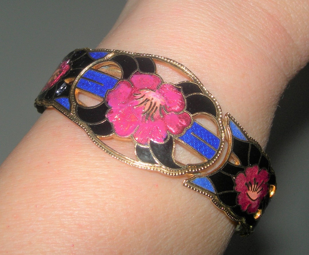 Bracelet Jonc Ancien En émail Cloisonné Vintage - Occasion