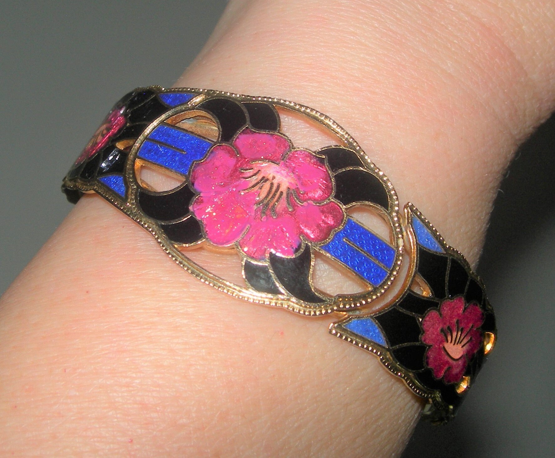 Cloisonné Bracelet FLOWERS Vintage Chunky Etsy UK