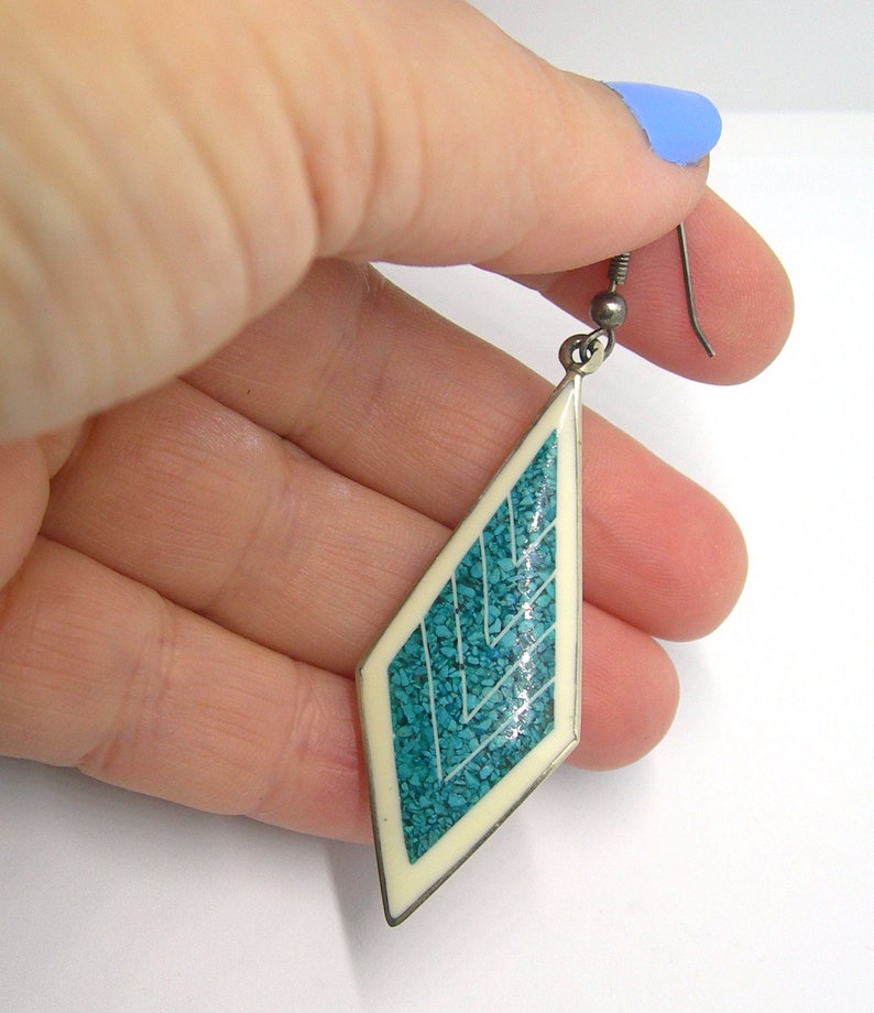 drop earrings turquoise mosaic Vintage Mexican alpaca,hand made