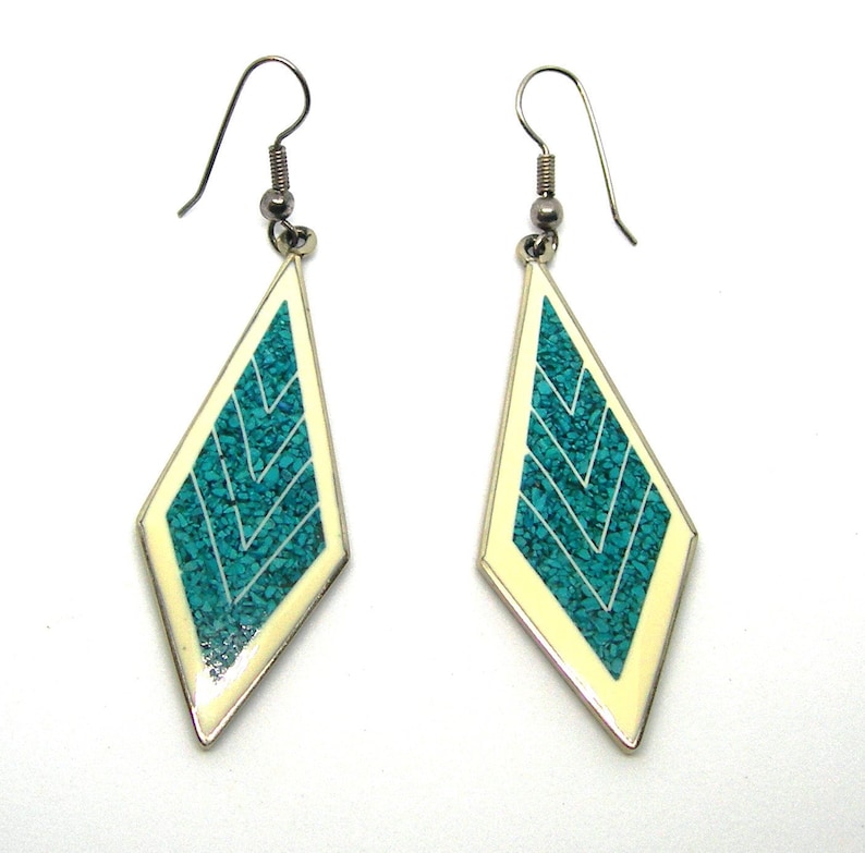 drop earrings turquoise mosaic Vintage Mexican alpaca,hand made