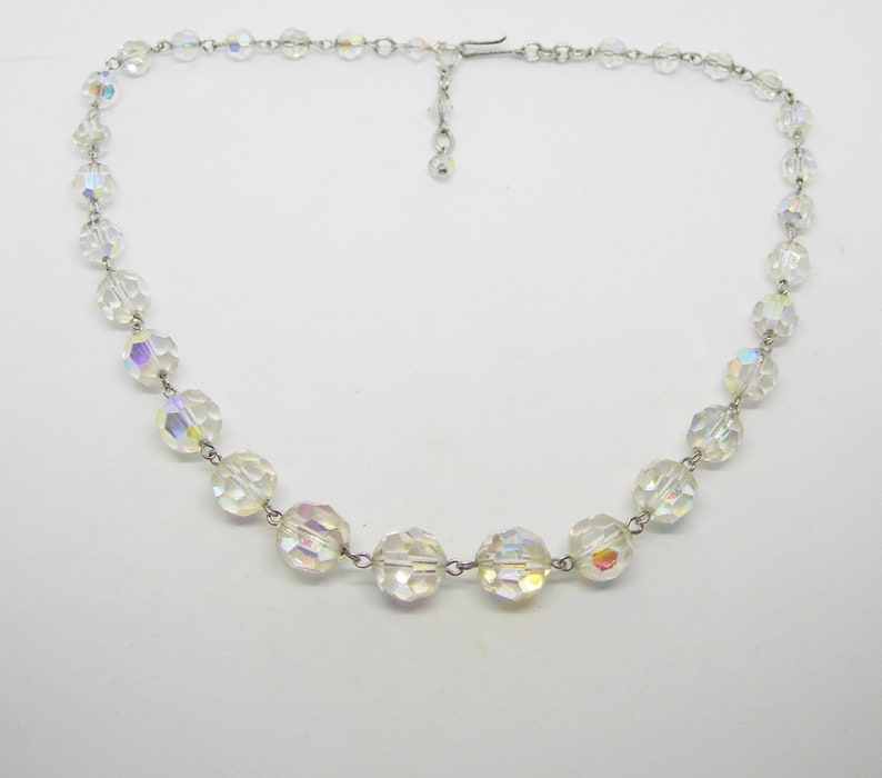 crystal necklace adjustable,wires sparkling beaded vintage Art Deco era