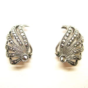 Jugendstil silberfarbene Markasit Ohrclips