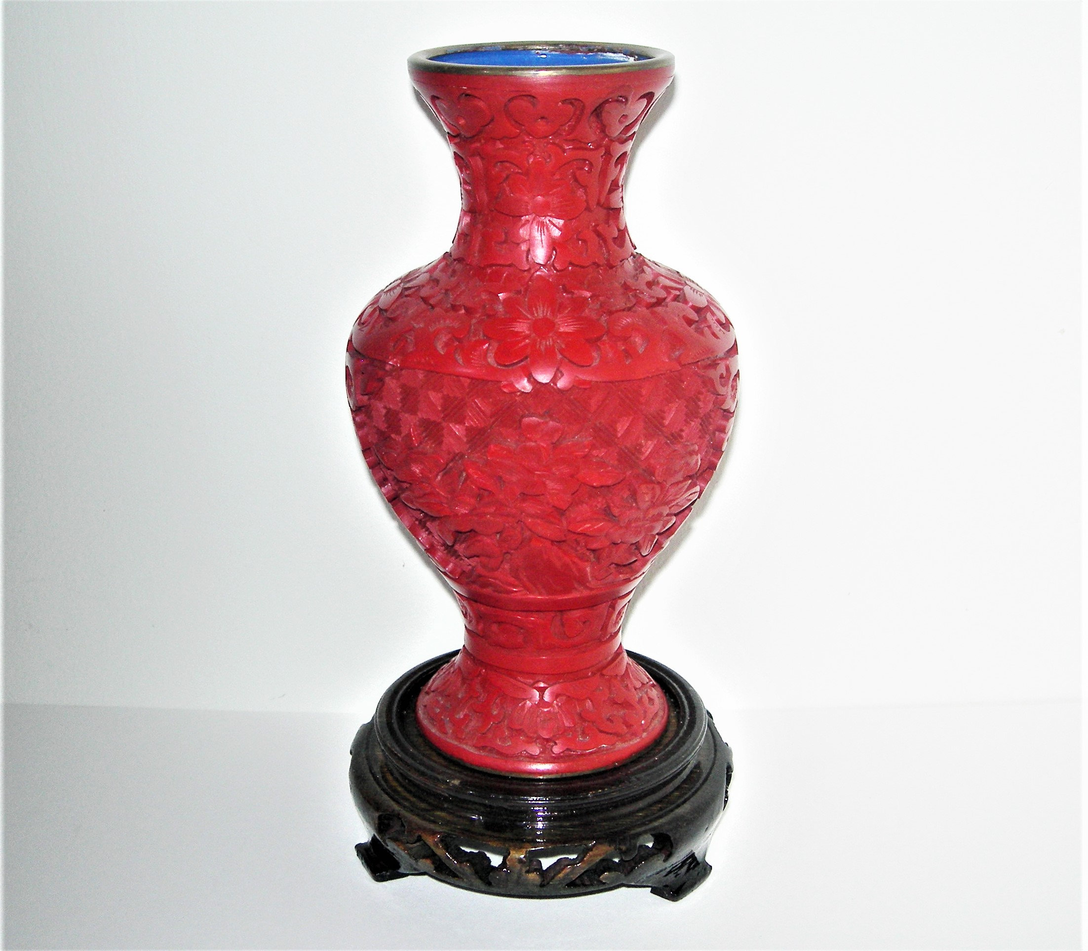 Red cinnabar vase Asia Hand carved lacquer ware Etsy