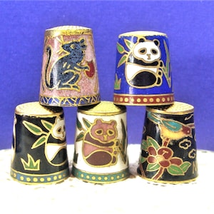 THIMBLE Five Chinese CLOISONE ENAMELLED metal collectable vintage