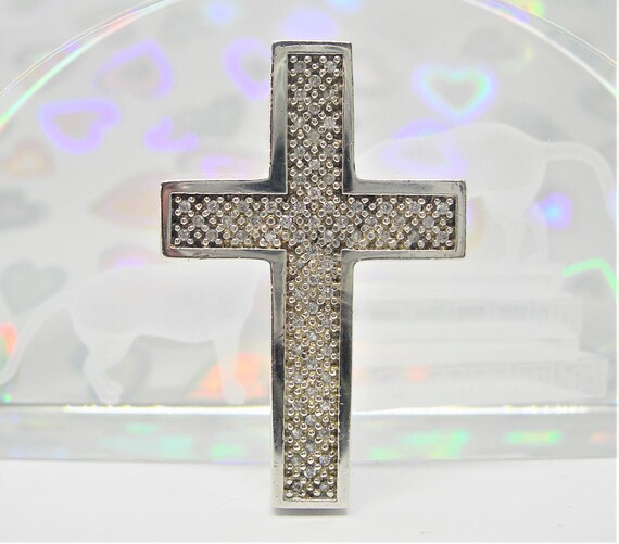 Large Sterling SILVER CROSS ZIRCON Sparkling Ston… - image 1