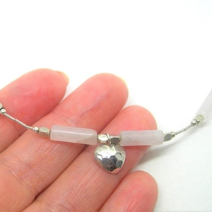 ROSE QUARTZ SILVER necklace with tiny little heart vintage gift for her