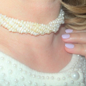 Genuine White FRESHWATER PEARLS NECKLACE 5 strands vintage choker