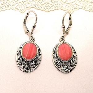 SILVER RHODOHROSITE EARRINGS vintage gift for her