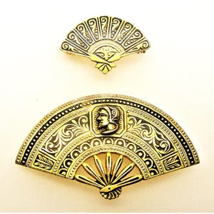 Two DAMASCENE BROOCHES SPANISH Toledo for mommy and daughter gold and black vintage