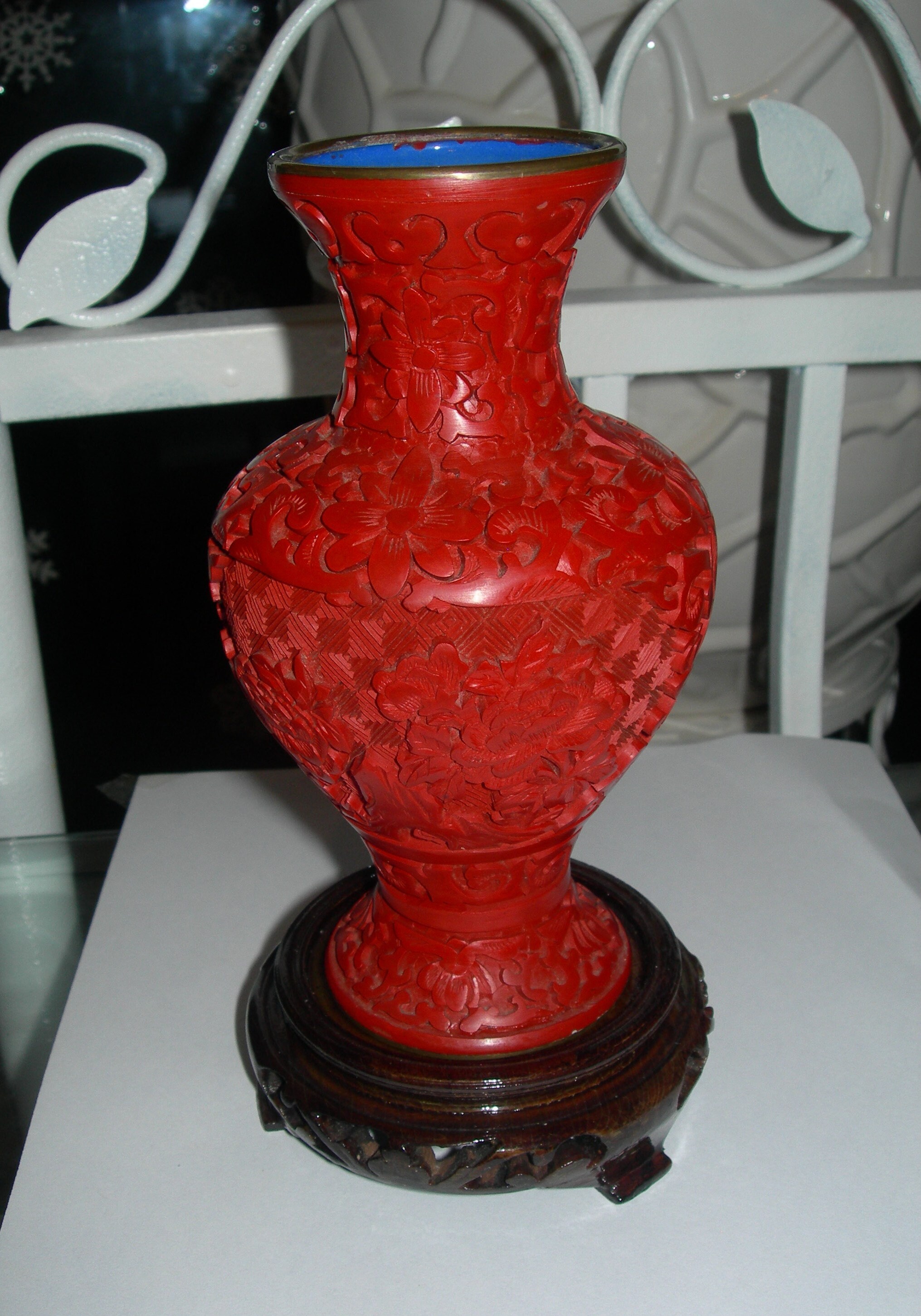 Red cinnabar vase Asia Hand carved lacquer ware Etsy