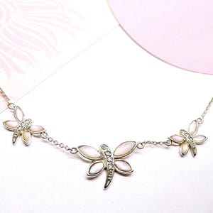 Sterling silver Bib necklace Three pink butterflies