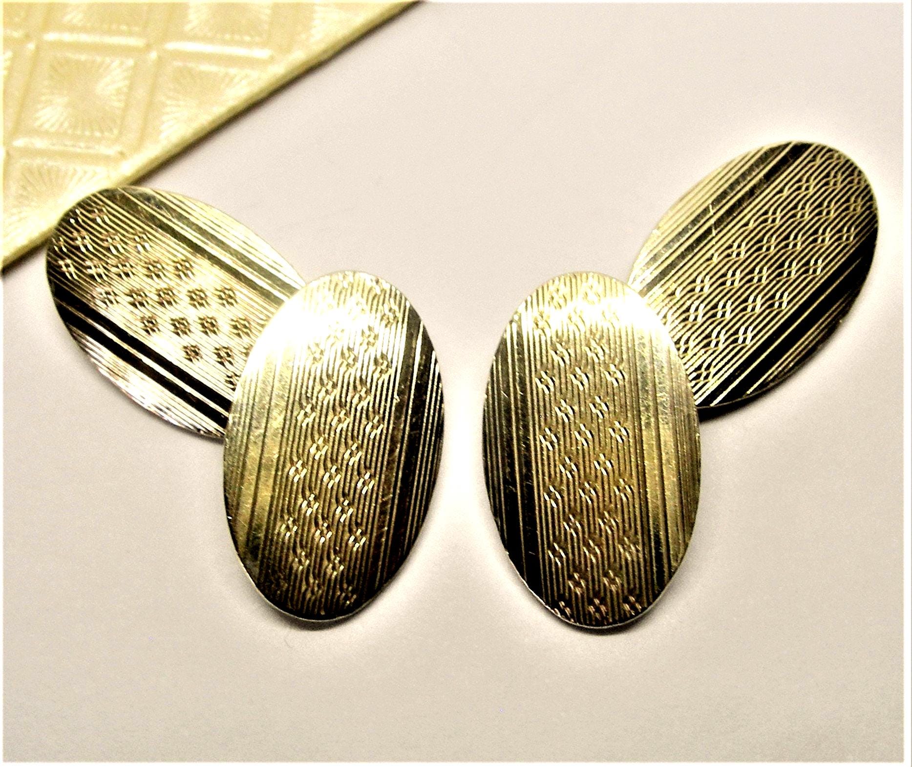 Boutons De Manchette Artisanaux Art Déco En Métaux Mélangés Or 9 Carats, Ovales, Occasion