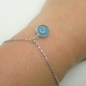 SILVER BRACELET LUCKY Blue Eye Glass Turkish Evil Eye Pendant vintage Gift for her