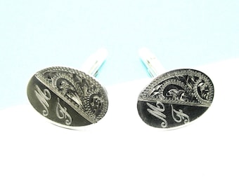 Sterling SILVER CUFFLINKS with initials MF oval vintage Edwardian