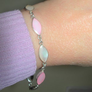 SILVER PINK  and WHITE Mother of pearl Bracelet Gift for her