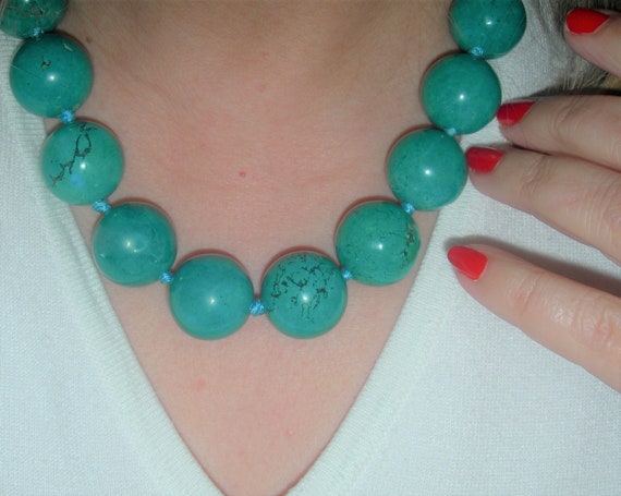 Chunky Turquoise necklace with large round beads - image 1