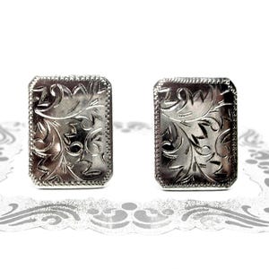 SILVER CUFF LINKS Edwardian style hand engraved, vintage gift for him