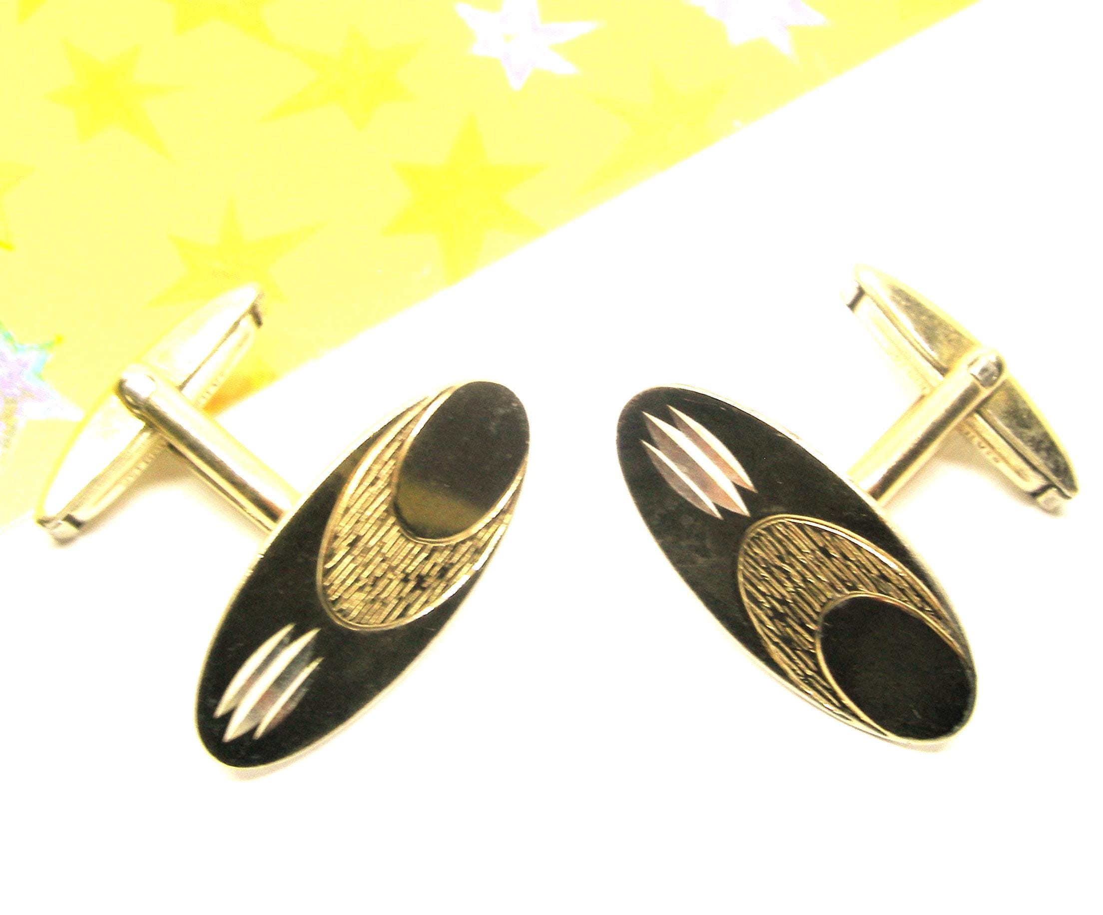 9カラットゴールドシルバーカフスボタンオーバルヴィンテージ