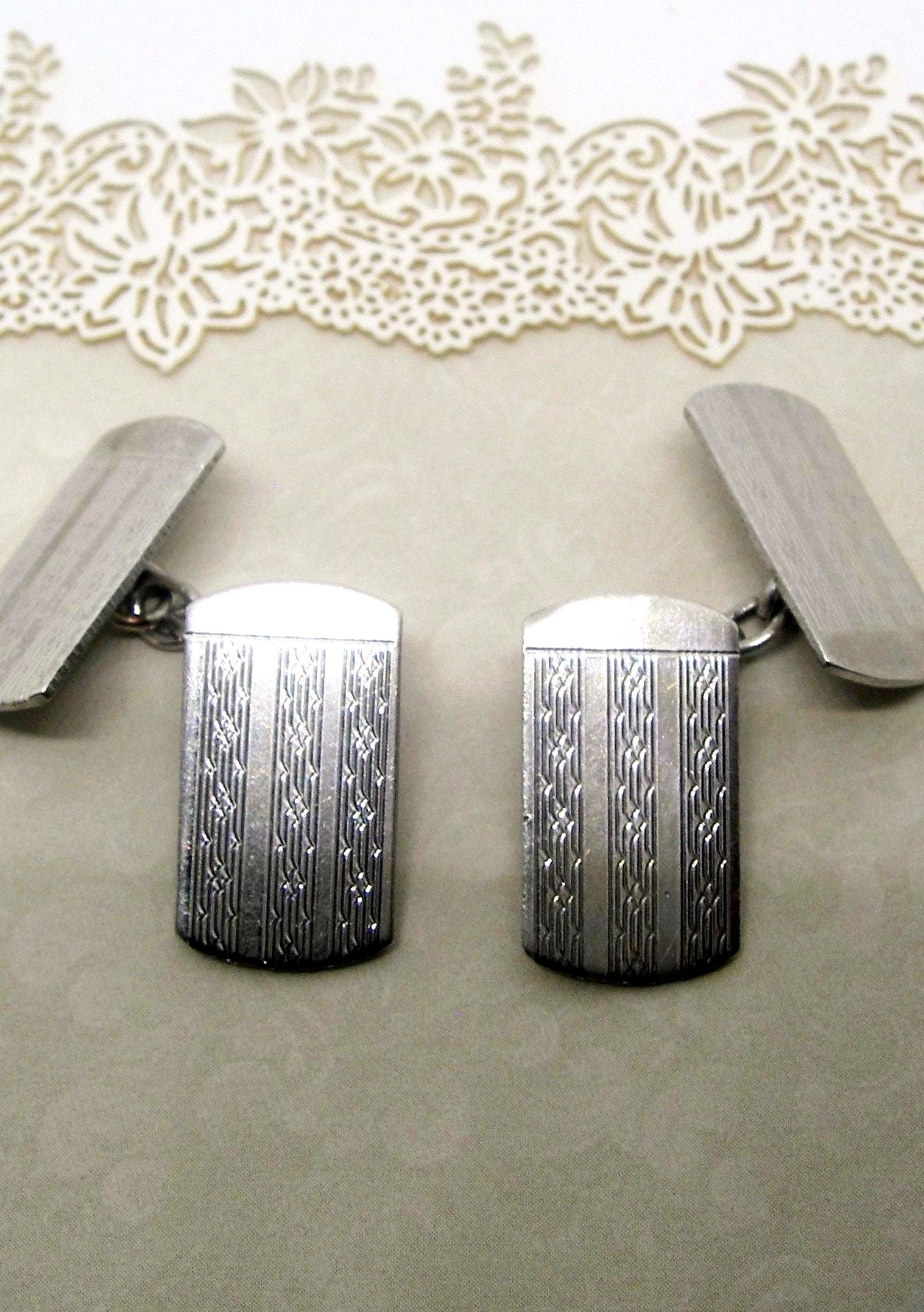 Boutons De Manchette Argent Massif 800 – Art Déco – Anciens
