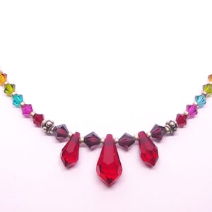 ART Deco Sterlingzilver en veelkleurige kristalstenen ketting vintage