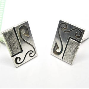 Sterling SILVER CUFF LINKS Art Designed vintage rectangles modernistic