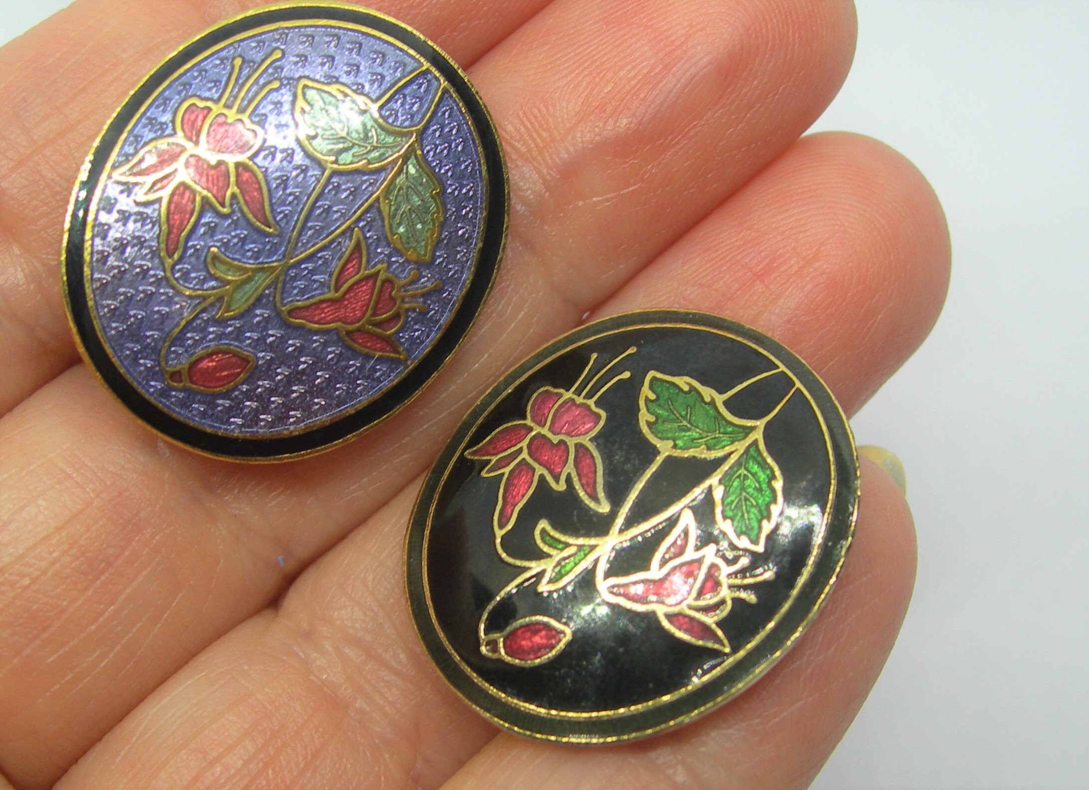 Two Little Cloisonné Brooches Etsy