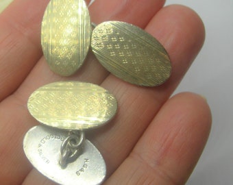 Boutons De Manchette Artisanaux Art Déco En Métaux Mélangés Or 9 Carats - Ovales - Occasion Vintage