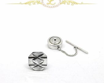 Pinza para corbata Art Déco de plata esterlina XX besos