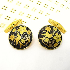 Spanisch Toledo Manschettenknöpfe GOLD und schwarzer Vogel Vintage Geschenk für ihn