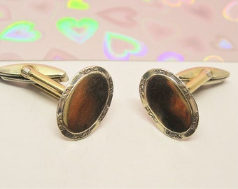 Vintage GOLDEN CUFF LINKS gold on silver oval