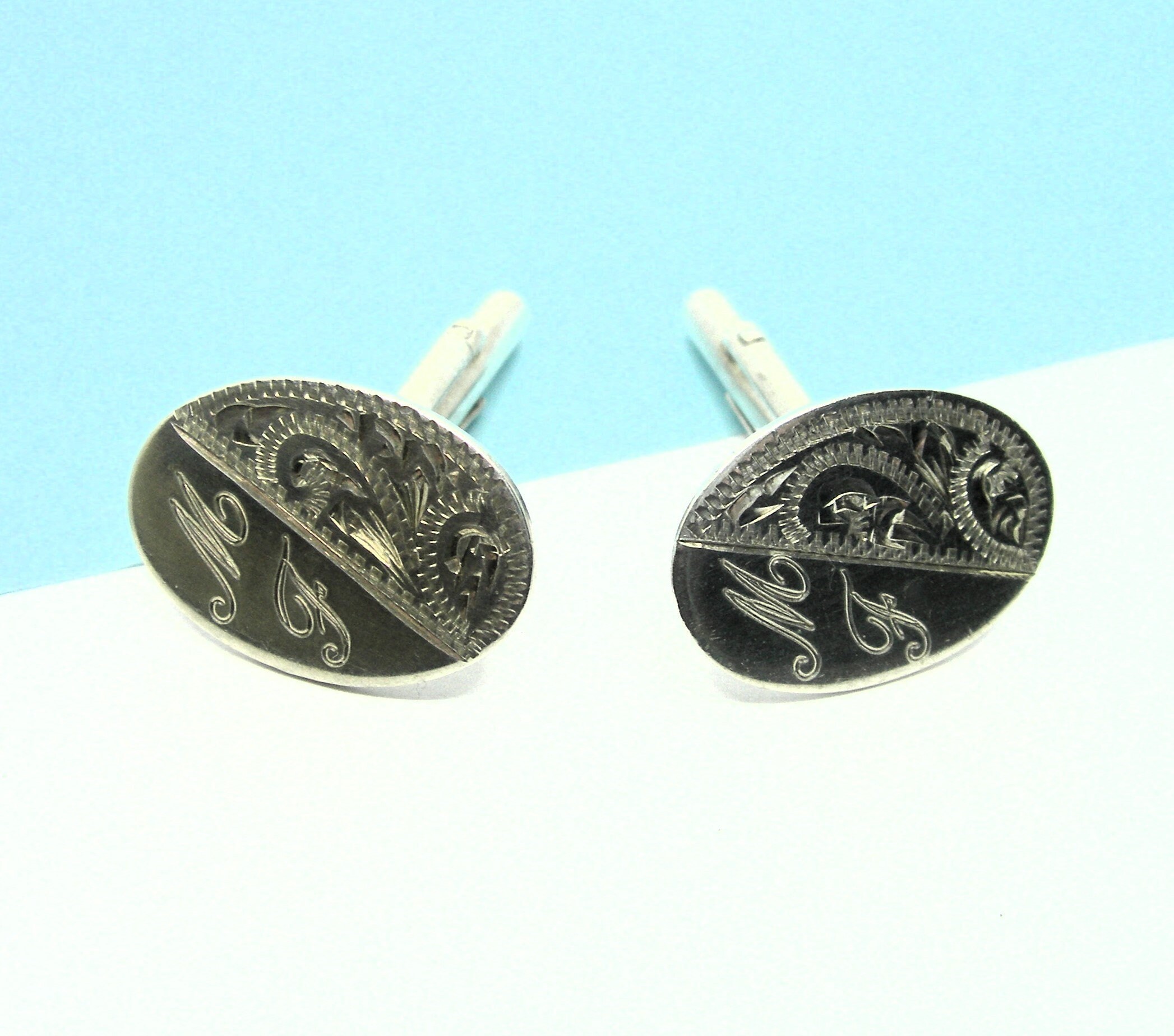 Antique solid silver cufflinks hot sale