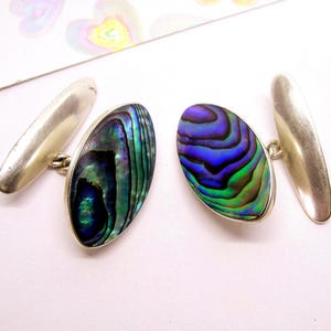 STERLING SILVER CUFFLINKS with Mother of pearl oval vintage