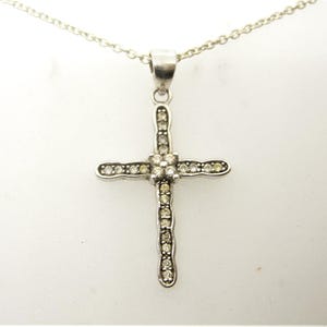 A cross sterling silver and zircons, vintage gift for her