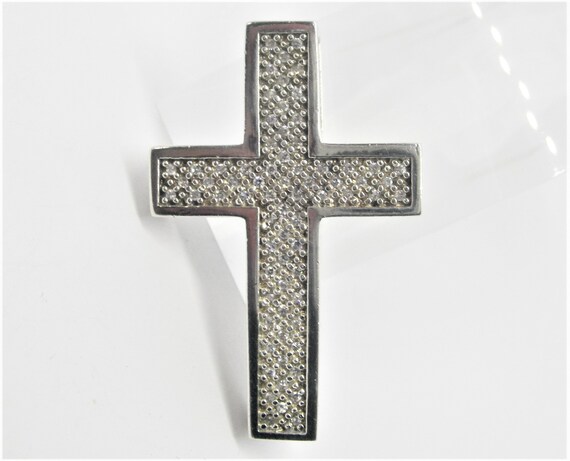 Large Sterling SILVER CROSS ZIRCON Sparkling Ston… - image 7