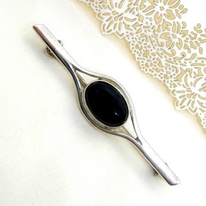 SILVER BROOCH with ONYX vintage gift for her