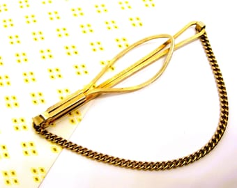 9 Ct Gold on SILVER TIE CLIP with safety chain, gift for him