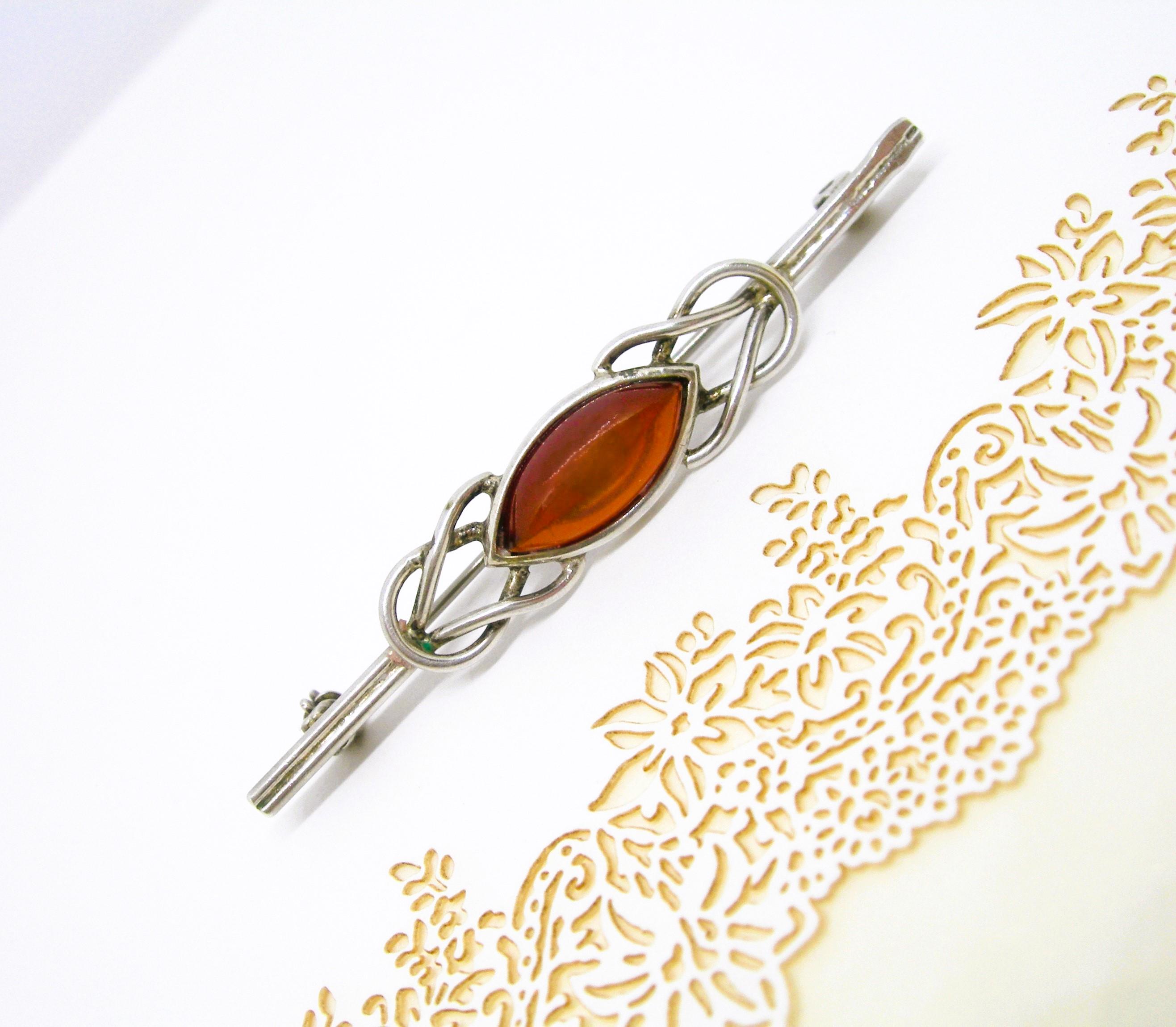 Broche Vintage En Argent Avec Cornaline - Bijou Ancien - Occasion, A été Portée