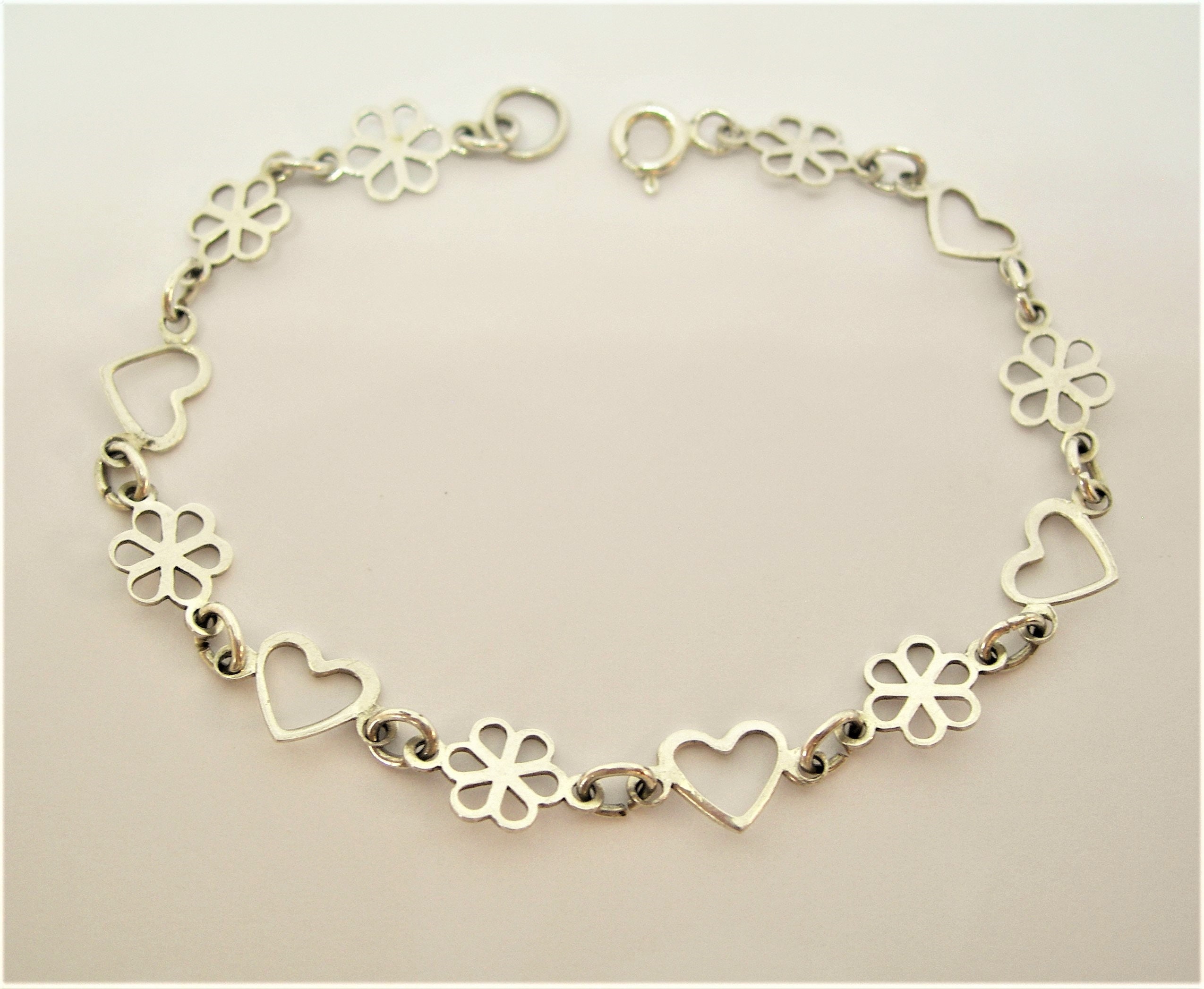 Silver Bracelet With Little Hearts and Flowers for Little Princess - Etsy