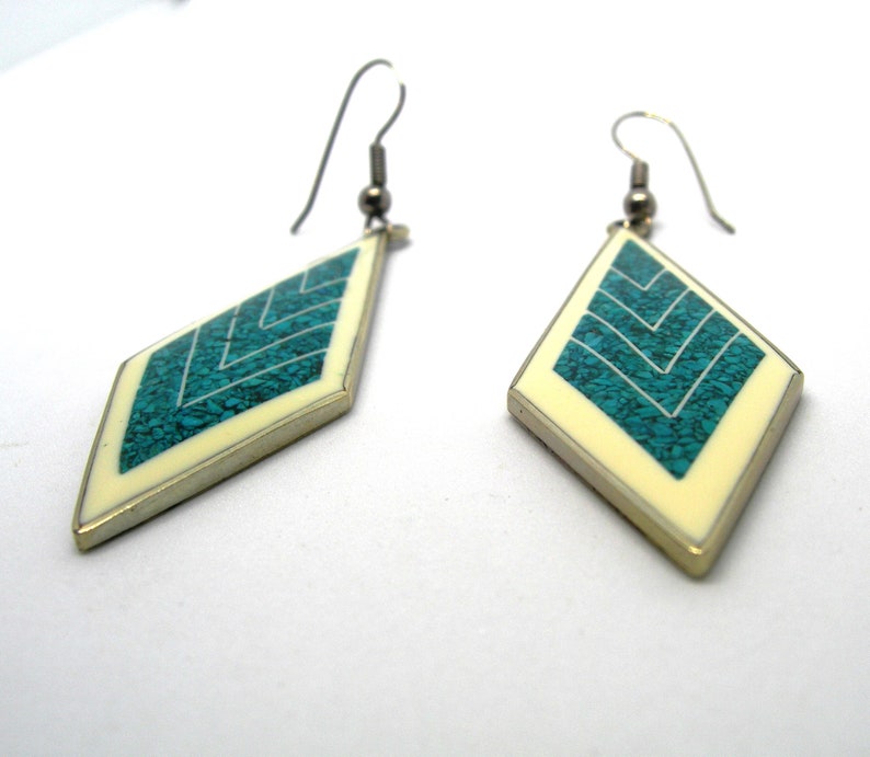 drop earrings turquoise mosaic Vintage Mexican alpaca,hand made