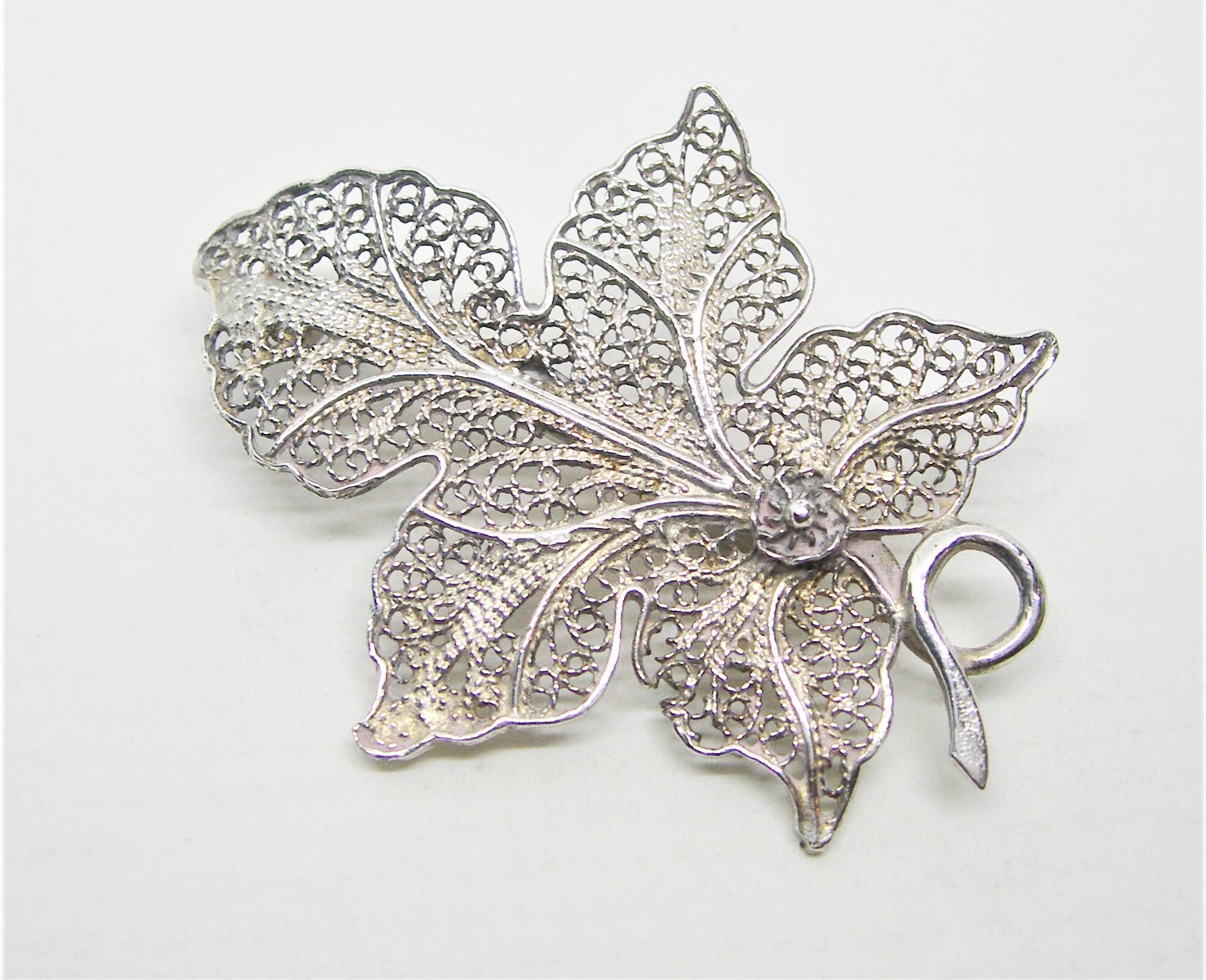 Filigree silver brooch a leaf Etsy