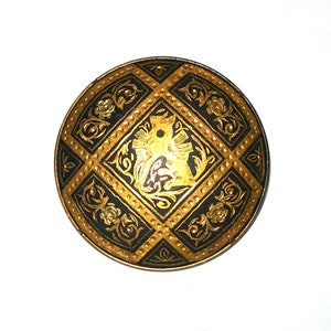 VINTAGE DAMASCENE BROOCH  gold and black Spanish Toledo