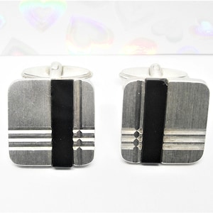 Sterling SILVER CUFF LINKS with Black Onyx large squares vintage