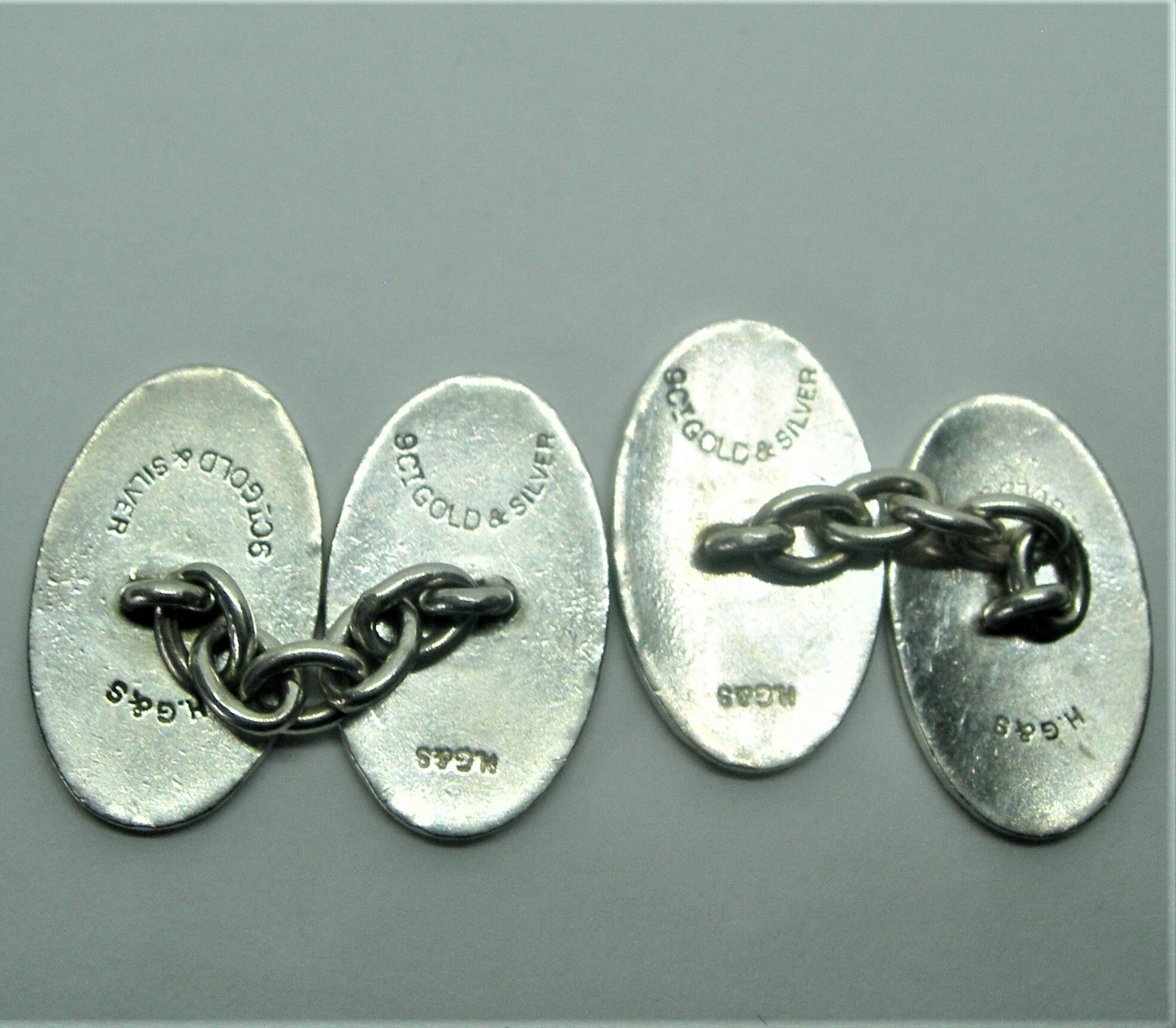 Boutons De Manchette Art Déco En Métaux Mélangés Or 9k - Forme Ovale Pour Homme
