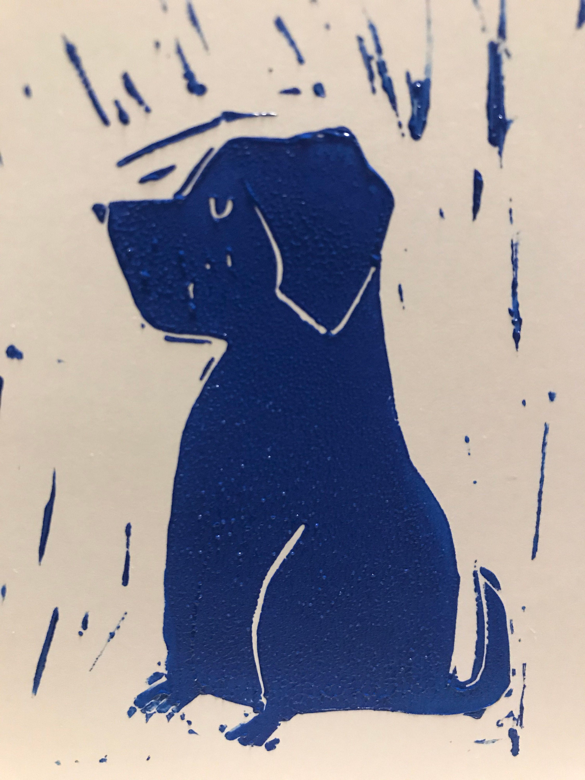 Greetings Card Blue Dog Linocut Print - Etsy