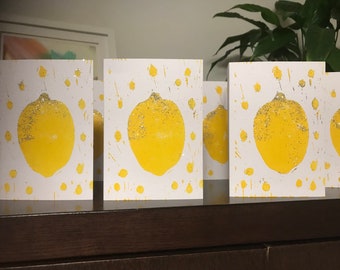 Christmas card contemporary lemon with glitter detail