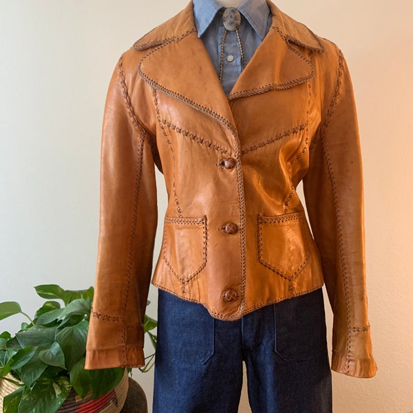 Wunderschöne Whipstitch Vintage Lederjacke