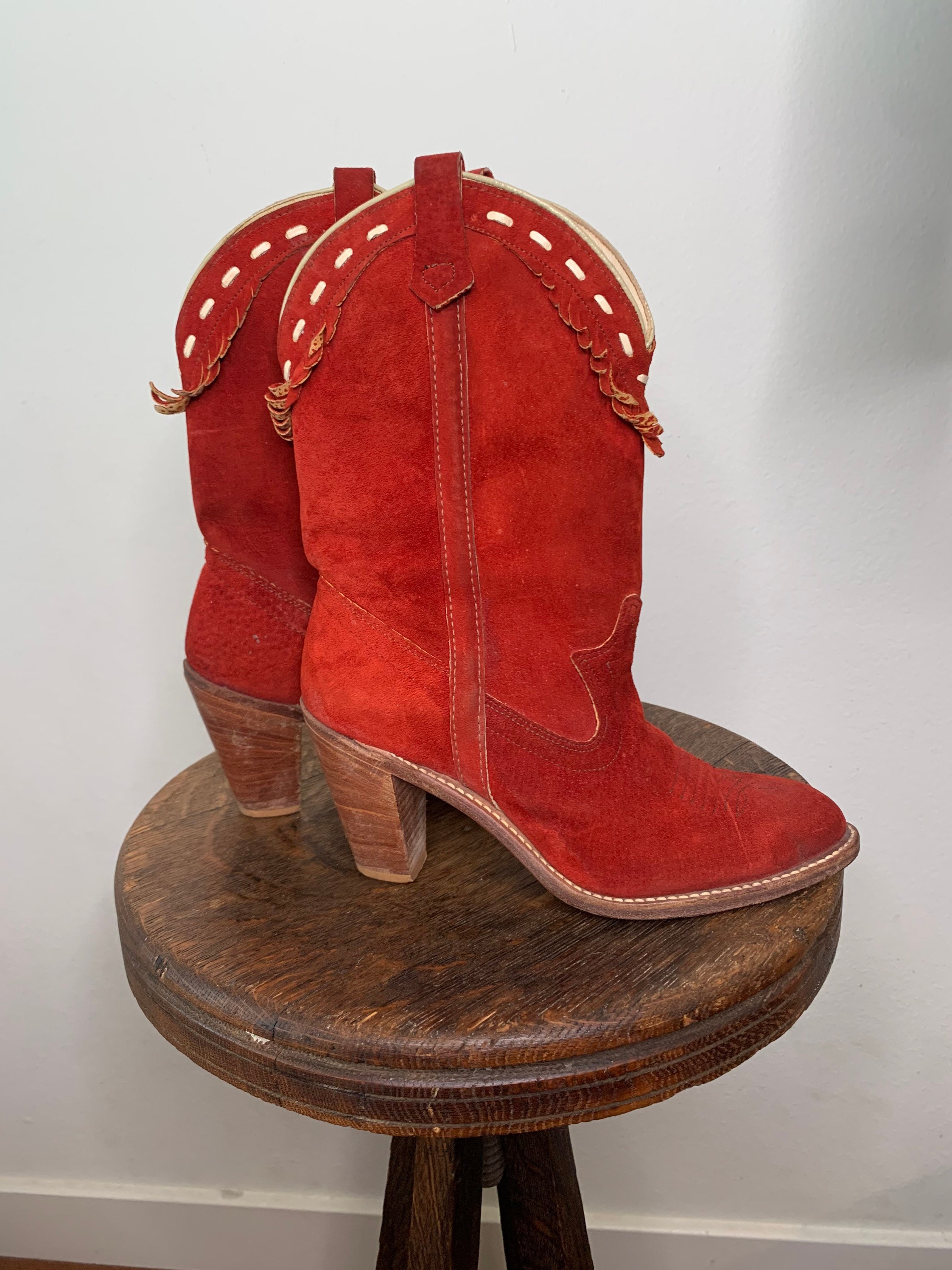 Red Suede Boots - Etsy