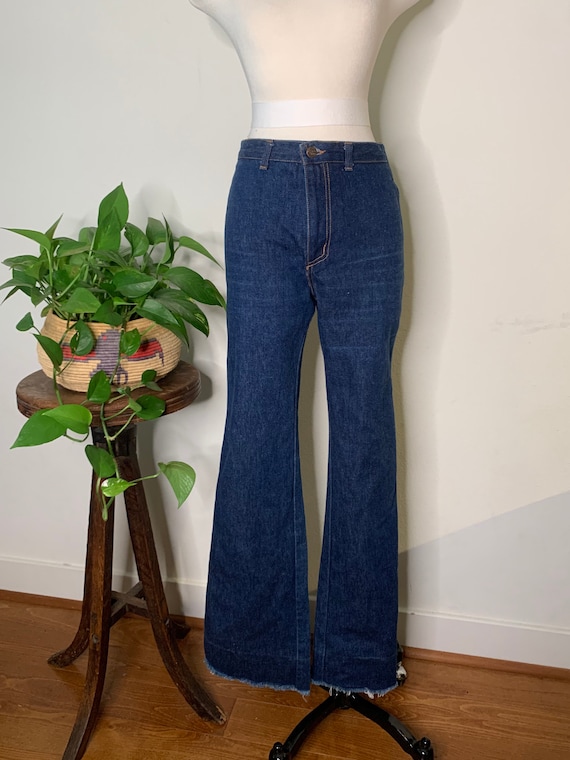 Vintage 1970s 70s jeans blue denim wide leg sailor pants Chemin de fer  style 