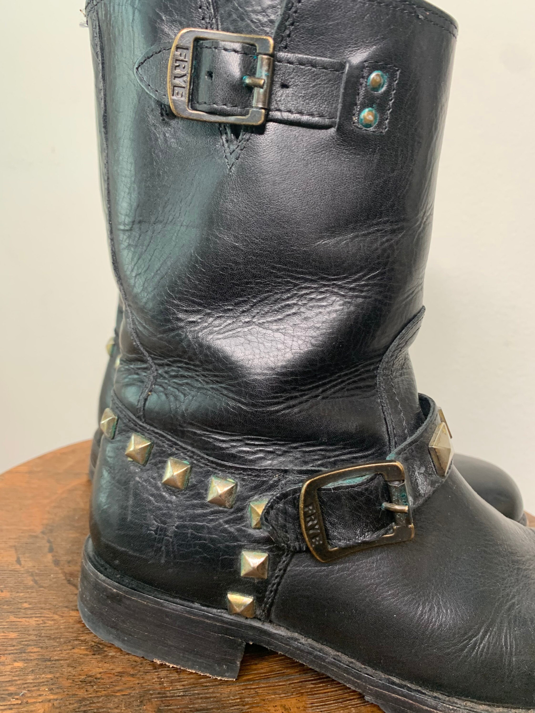 Vintage Frye Studded Motorcycle Boots Etsy New Zealand